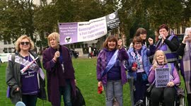 A large Campaign for WASPI outside of Parliament, London, United Kingdom