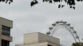 Close view of the London Eye behind St Thomas's Hospital, London, United Kingdom