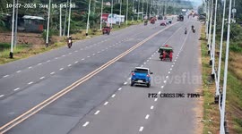 Tuktuk overturns on highway in the Philippines