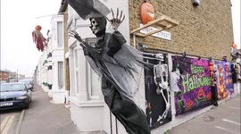Spooktacular Halloween display  wraps-around corner house in Kent, UK