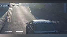 Car slams into bus and triggers multi-vehicle pileup amid blinding sunlight
