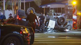 US, Los Angeles: Harbor Gateway LAPD Rollover Crash