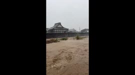 Flooding in Hojo, Matsuyama City, Japan due to heavy rain