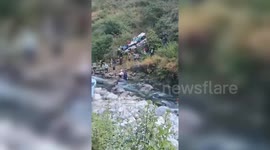 Overloaded bus plunges into gorge in northern India, severely injuring 22, including children