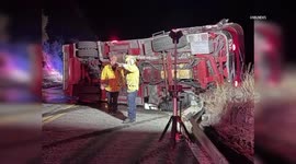 US, Los Angeles: San Gabriel National Forest Los Angeles County Fire Engine Overturns on Highway 39 Part 2