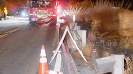 US, Los Angeles: San Gabriel National Forest 3 Los Angeles County Firefighters Hurt After Fire Engine Overturns on Highway 39