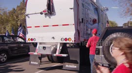 US, Los Angeles: Santa Clarita Garbage Truck Joins 500 People at Trump Rally With Interviews On Camera