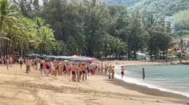 Tourists flee in panic when huge python appears on Thai beach