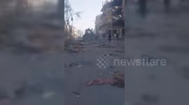 Gaza: Remains of an Israeli military bulldozer targeted by the Palestinian resistance in Al-Saftawi Street, north of Gaza