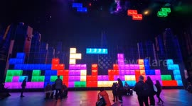 London fans of Tetris enjoy playing on oversized screen celebrating the 40th anniversary of the classic computer game