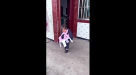 Disabled child carries chair to comfort tired mother in China