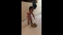 Toddler throws snake to the ground in Tangerang