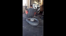 Motorcycle tire explodes as man inflates wrong tire in Fujian