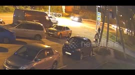 Motorcyclist hits pedestrian in Dmitrov, Russia