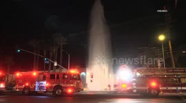 US, Los Angeles: Van Nuys Vehicle vs Hydrant Leaves Streets Flooded