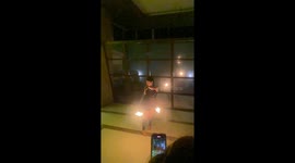 Amazing fire dancer at night in the beach!Filipina fire dancer