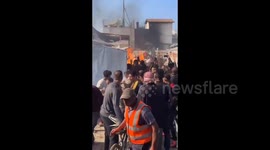 The first moments of the air forces' strike on a tent inside Al-Aqsa Martyrs Hospital in Deir al-Balah