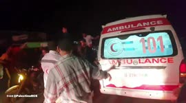 The Palestine Red Crescent teams transported 14 injured people following a strike that targeted a tent near Al-Qarara port