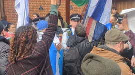 Pro-Israel protesters clash with pro-Palestine supporters outside of the London School of Economics