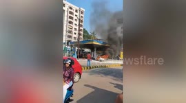 Petrol pump staff fight flames when car catches fire at station