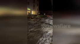 Cars swept away by floods in Cadaques, Spain