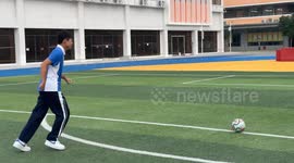 Student blocks football goal with unusual move in Guangdong