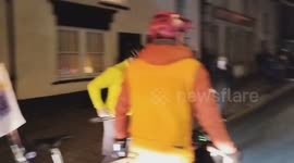 Paddy McGuiness arrives in Kendal on his epic Children in Need cycle ride and is greeted by steel drum band!