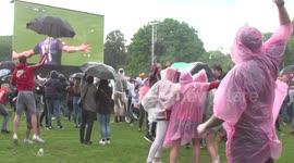 Fans celebrate as Gareth Bale scores in the Wales v England Euro 2016 Match