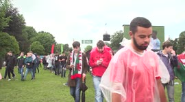 Disappointed Welsh Fans leaving fanzone in Cardiff