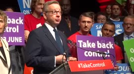 Michael Gove says Take Back Control at Leave EU rally - Old Billingsgate Market