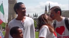 Kissing chain arrives in London after crossing Europe