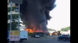 Cargos on fire in wharf in southern China