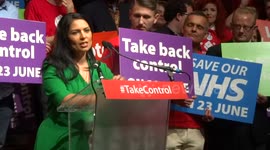 Priti Patel speaks on democracy and taking back control at Leave EU rally - Old Billingsgate Market
