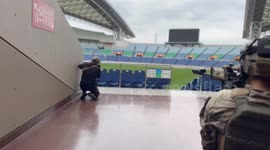 Fans install giant airsoft gun inside football stadium