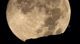 Beaver  Moon Supermoon Full Moon setting in swiss Alps close-up november 15 early morning