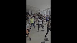 Poodle joins in on group exercise dance in Panama outlet