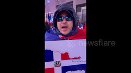 US: People supporting Dominican Republic speak during demonstration in New York