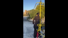 Woman rides tandem bike alone and crashes