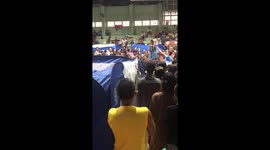 Schoolboy performs impromptu song to lift spirits of typhoon evacuees