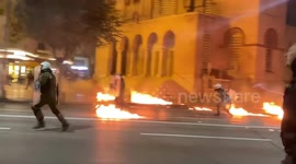 Firebombs fly and US flags burned as Greek demonstrators clash with police on Student Uprising Anniversary and Pro-Palestine march
