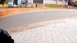 Bus leaps in the air when axle and wheels come loose