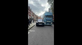 Rolls Royce Cullinan and Scania lorry truck collision in Knightsbridge, London