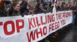 Child in a small tractor during the British Farmer's protest