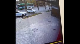 Falling tree narrowly misses passerby in Maykop, Russia