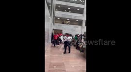 US: Pro-Palestine protesters have flooded the Hart Senate Building in Washington DC and are calling on senators to support Joint Resolutions of Disapproval to block weapon sales to Israel