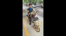 Motorcycle rider shows off his crazily decorated bike