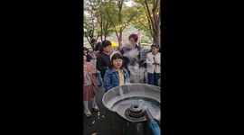 Cotton candy goes wrong on girl's face