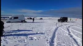 Compilation video including 4x4 user recovers stranded vehicles in heavy snow on Dartmoor following disruption across the UK.