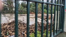 Very High River - River Ebbw, Ebbw Bridge and Ebbw Bridge Roundabout near Tredegar Park & Tredegar House in the city of Newport Wales UK