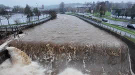 River Taff Fast Flowing Water from the Amount of Rainfall from Storm Bert